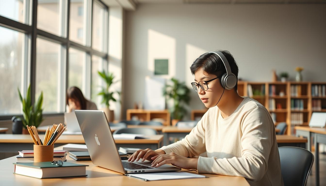 Student using a study guide to organize academic notes